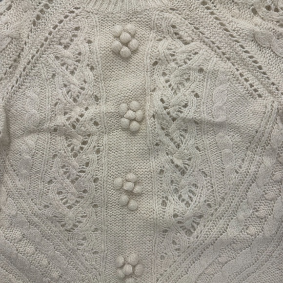 J. Crew Cream Cable Knit Bobble Sweater Cottagecore Boho Flawed Size Unknown - Picture 3 of 4